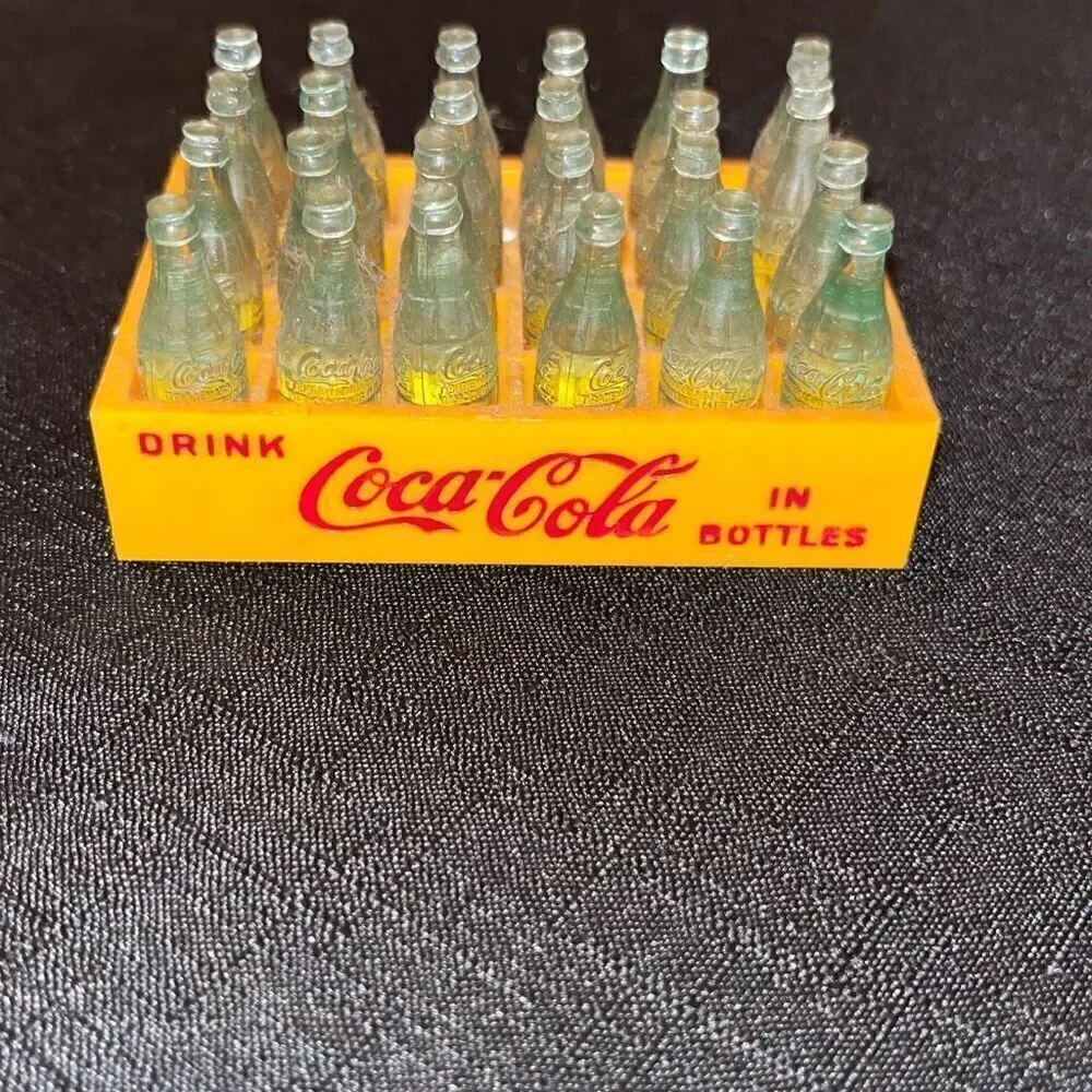 Vintage Miniature Mini Coca Cola Bottles 24 pack in Crate W Digital Coin Bank/Cl